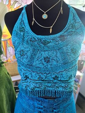 Turquoise Corset Fairy Two-Piece Set | Embroidered Halter Top & Skirt NWT